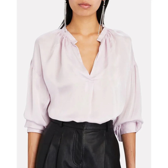 XíRENA Mason Light Pink Silk V-Neck Blouse 22174 - Picture 2 of 9